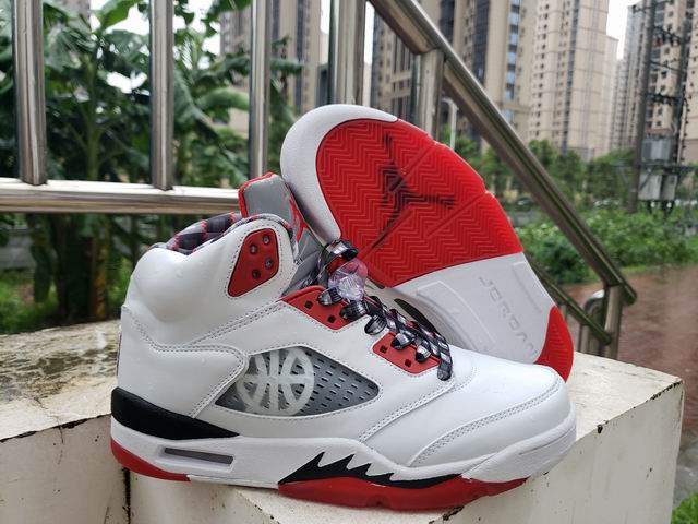 Air Jordan 5 Quai 54 Men's Basketball Shoes White Black Red-07 - Click Image to Close